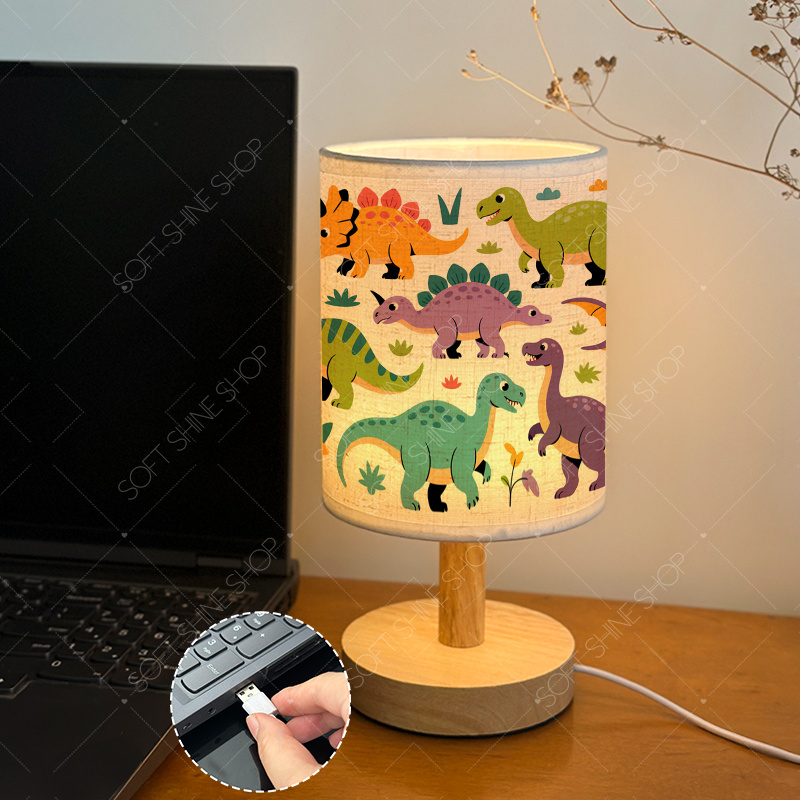 Printed Table Lamp with Fabric Shade, USB-Powered LED Light