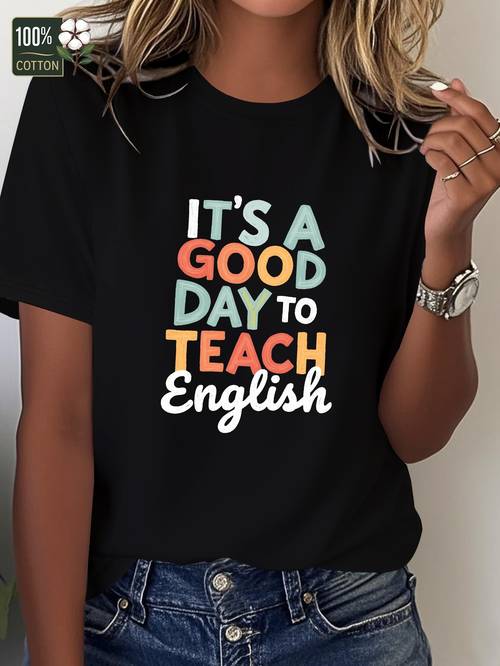 Women s to Teach English Teaching Graphic Tee - Soft Everyday T-Shirt for ESL Teachers & Educators - Dark Gray Casual Top - Machine Washable , Educator Wardrobe Essential, Text Design, Durable Construction, Englishthemed Shirt, Language Instructors