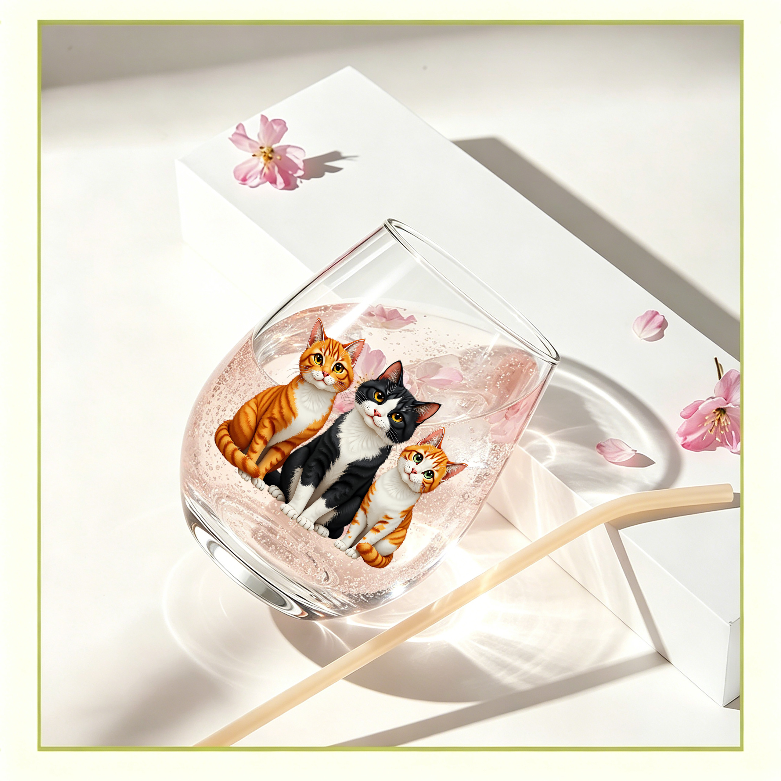 TEMU 1-pack / A Set Of Cozy Cats Pattern, 350ml / Transparent Drinking Glass, Stemless Wine Glass, Egg-shaped Glass, Champagne And Whiskey Glass,