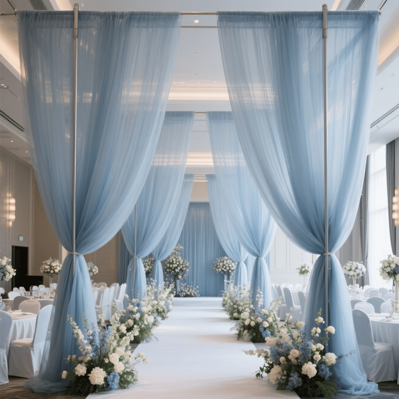 TEMU Lot de deux rideaux décoratifs à toile de fond en bleu douce, en fibre de de haute qualité. Convient pour des mariages, diverses décorations de