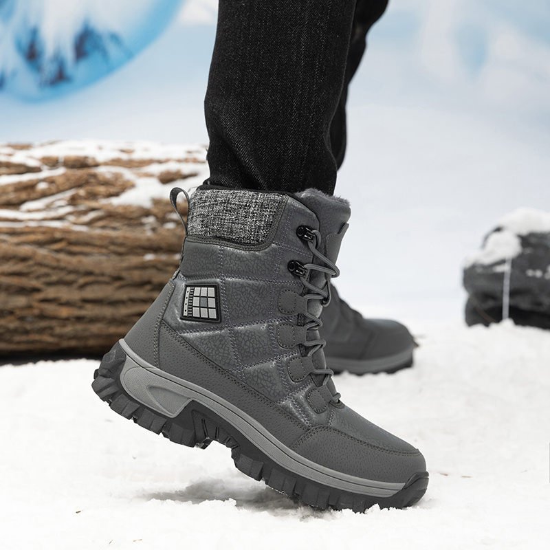 Men's High-Top Winter Snow Sports Boots, Thickened Plush Lining