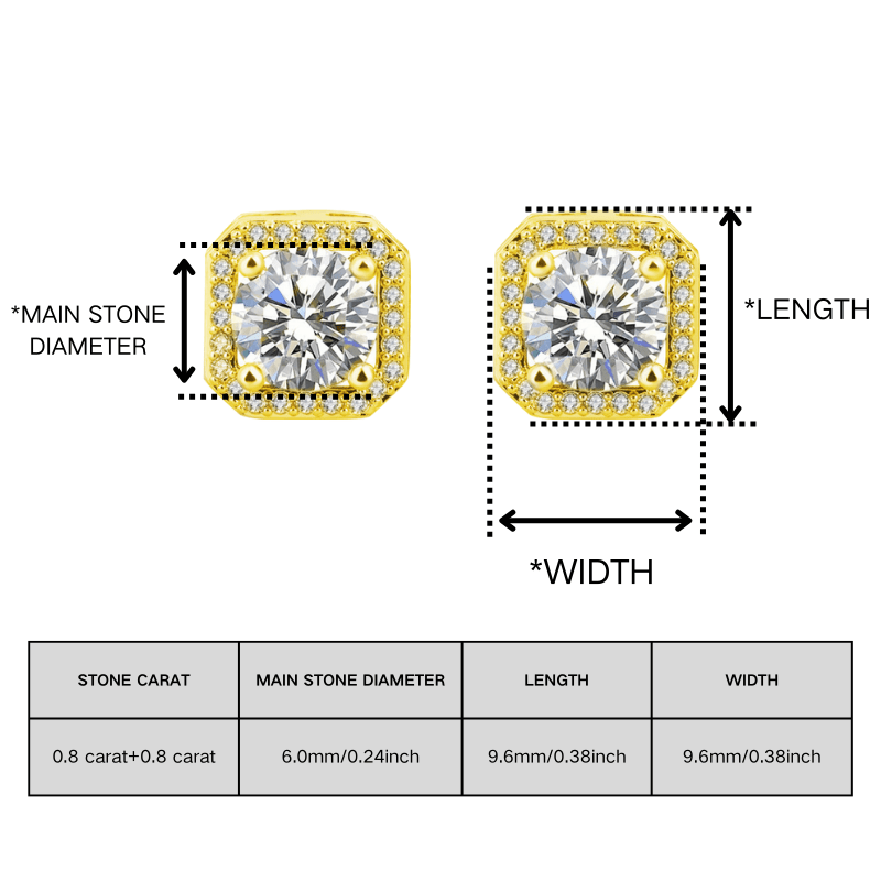 Dazzling Moissanite Earrings with Golden Studs, Fashionable