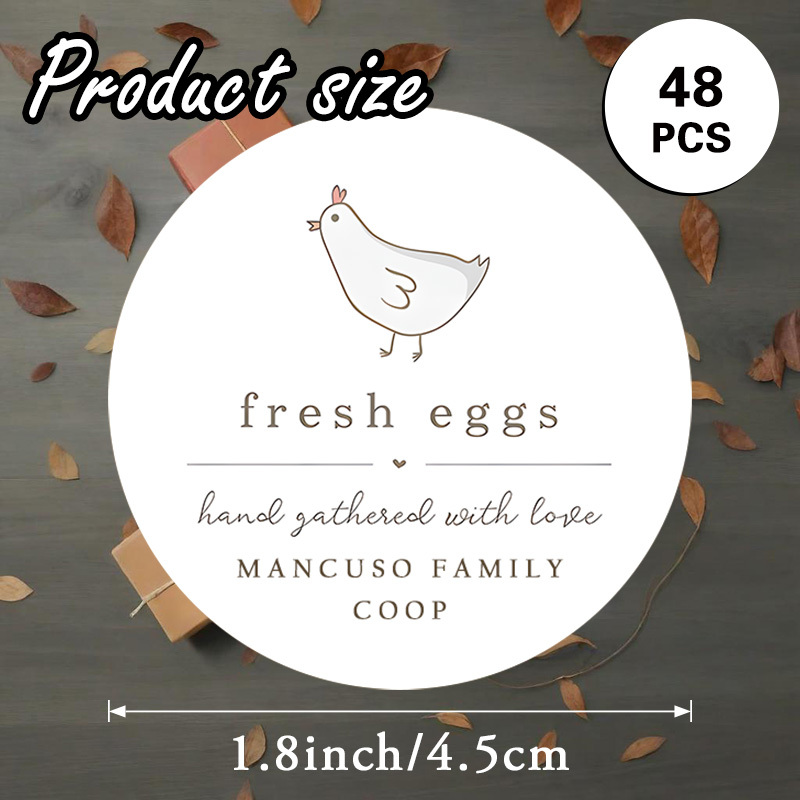 TEMU Personalized Round Stickers Featuring A Cute Chicken Design, Available In Sets Of 48 Or 96, Labeling Egg Cartons, Farm Stands, And Homemade