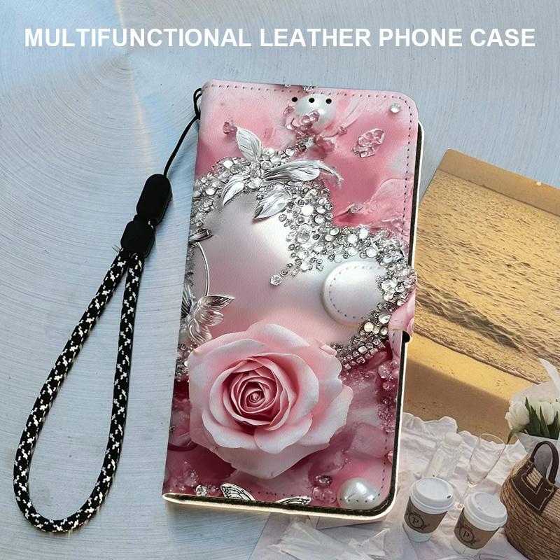 TEMU Phone Case - Diamond Rose Pattern Protective Case Flip Wallet Phone Case Suitable For Iphone 18pro/18promax/7/7p/8/8p/se/se2 (2020)/se3