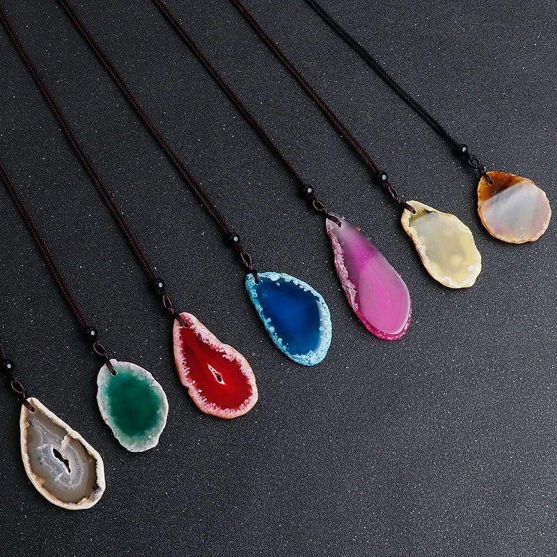 Natural Stone Irregular Colored Pendant Necklace