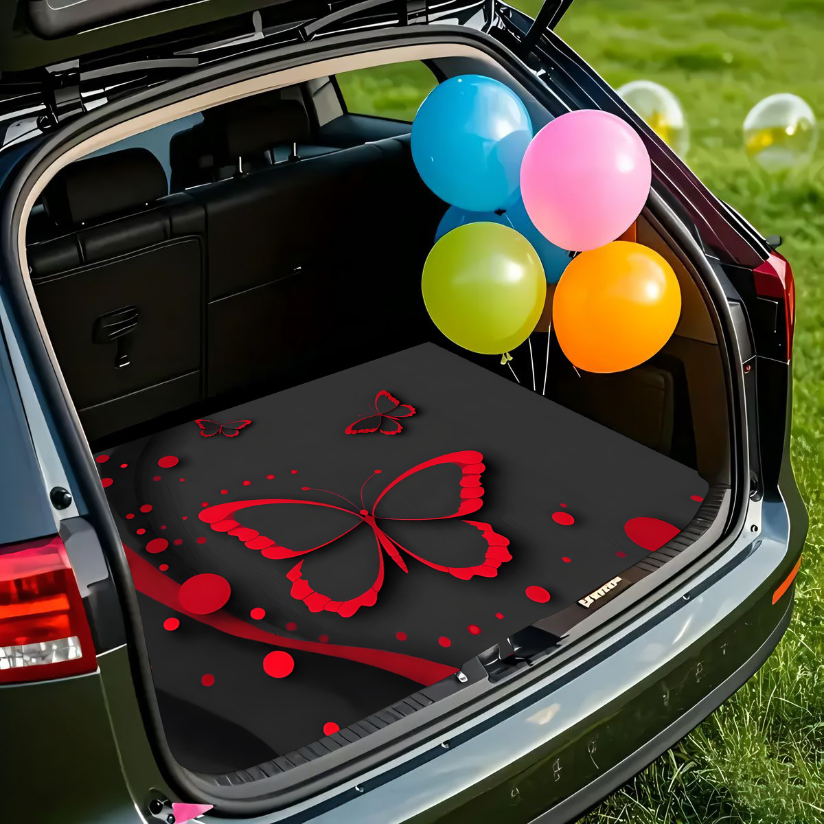 TEMU 1pc, Tapis de coffre de voiture antidérapant tendance, motif papillon - Matériau en polyester durable, garde le coffre sec et rangé, ajoute à de