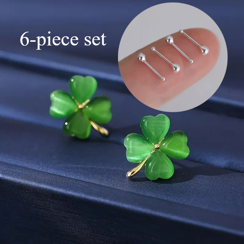 6pcs Creative And Unique Women's Earrings With Anti Allergy Earrings, Exquisite Clover Design, Fashionable And Classic Earrings For Women - Suitable For Daily Wear And Valentine's Day Gifts