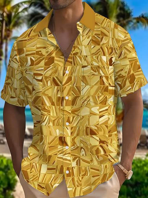 item picture a golden geometric patterned shirt with a shiny end this casual short sleeve top for men from comfortable fabric