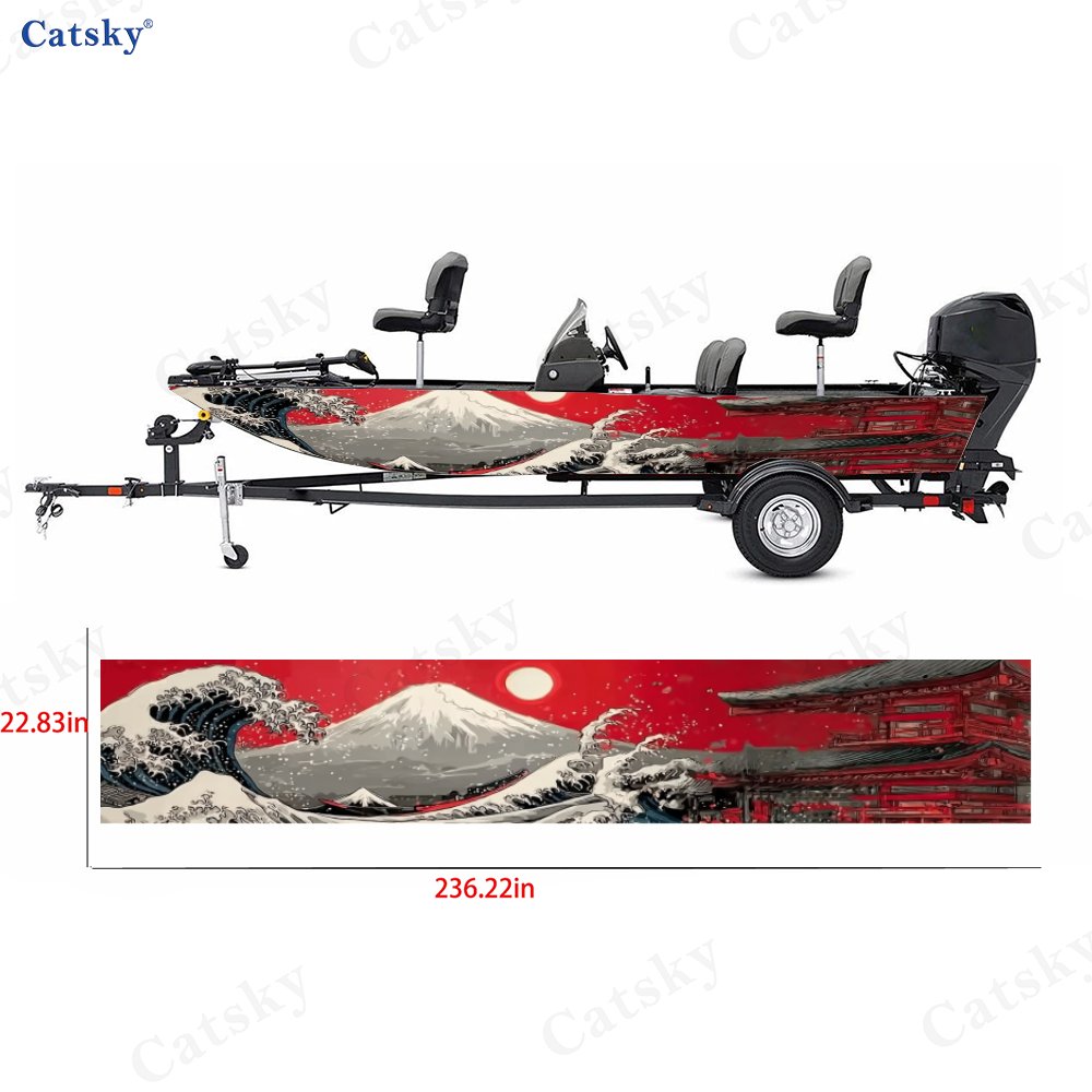 Ukiyo E Red Wave PVC Decal for Fishing Boats