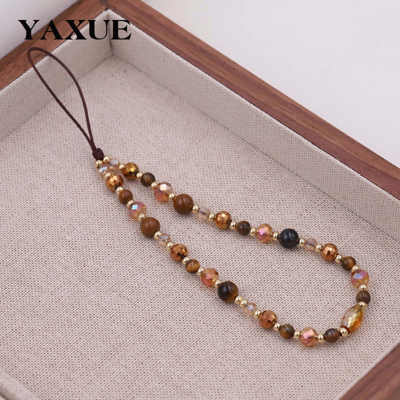Milard Natural Tiger Eye Stone Imitation Crystal Bead Phone Chain, A Stylish And Versatile Mobile Phone Strap