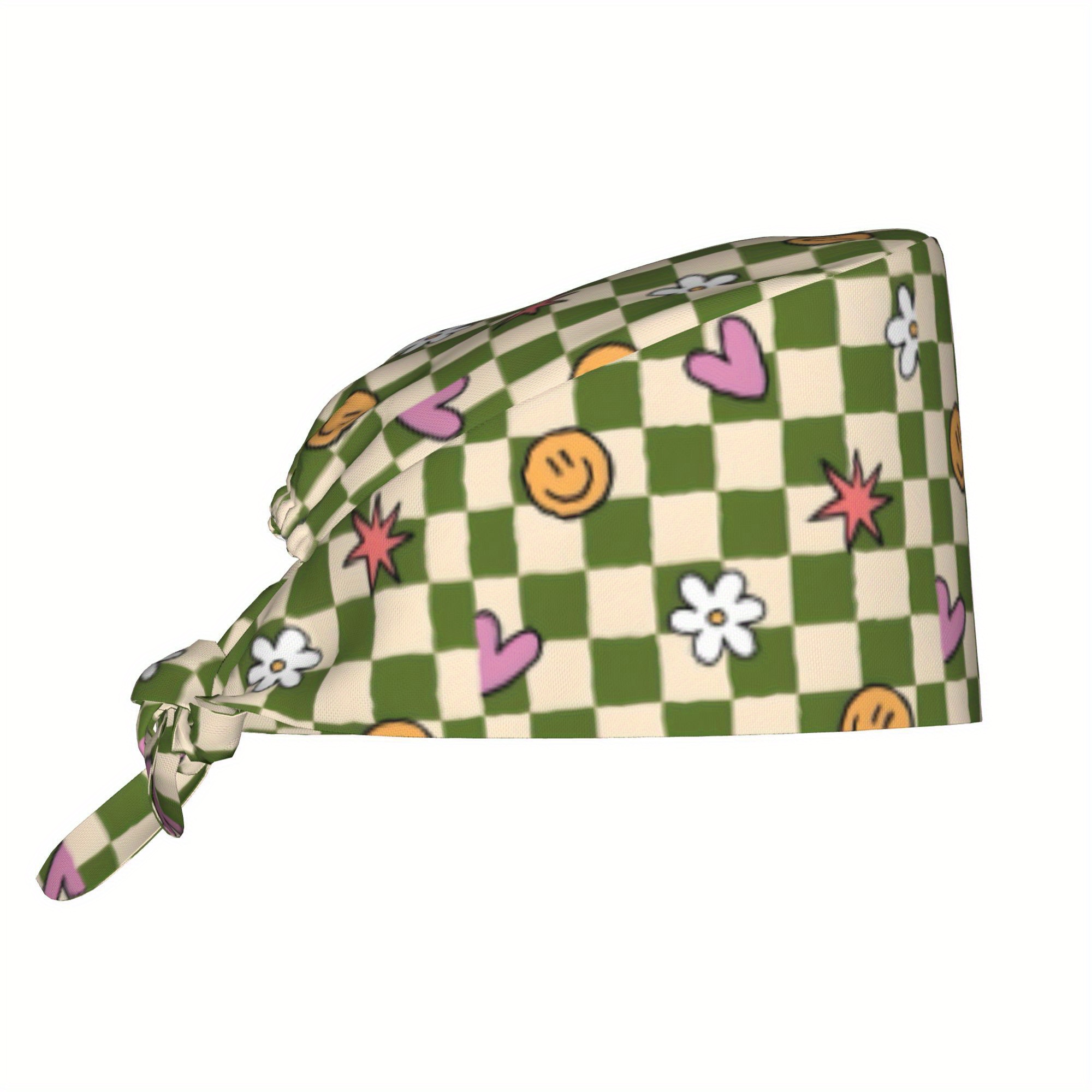 TEMU 1pc, Y2k Style Printed Work Hat, Fashionable Men's And Women's Headscarf, Lightweight And Adjustable Back-tie Nurse Hat, Chef Hat, For Gifts