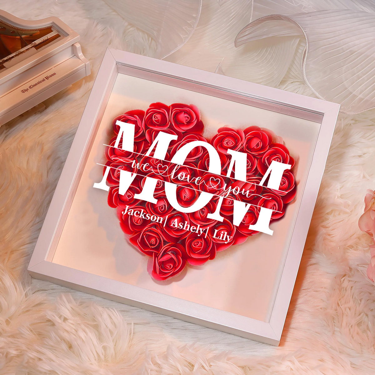 TEMU Customized Shadow Box With Rose Flowers - Personalized Flower Shadow Box Featuring A Name - Unique Hand In Hand Rose Flower Shadow Box - Ideal
