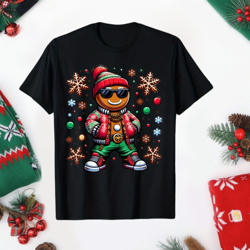 

Christmas Hip Hop Gingerbread For Man Print Boy's Creative T-shirt, Casual Short Sleeve Crew Neck Top, Summer Clothing