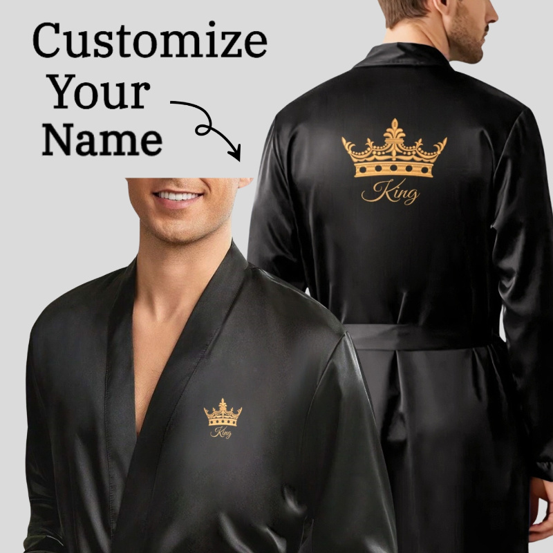 Men's Smooth Soft Comfortable Plain Color Robe with DIY Customized Pattern