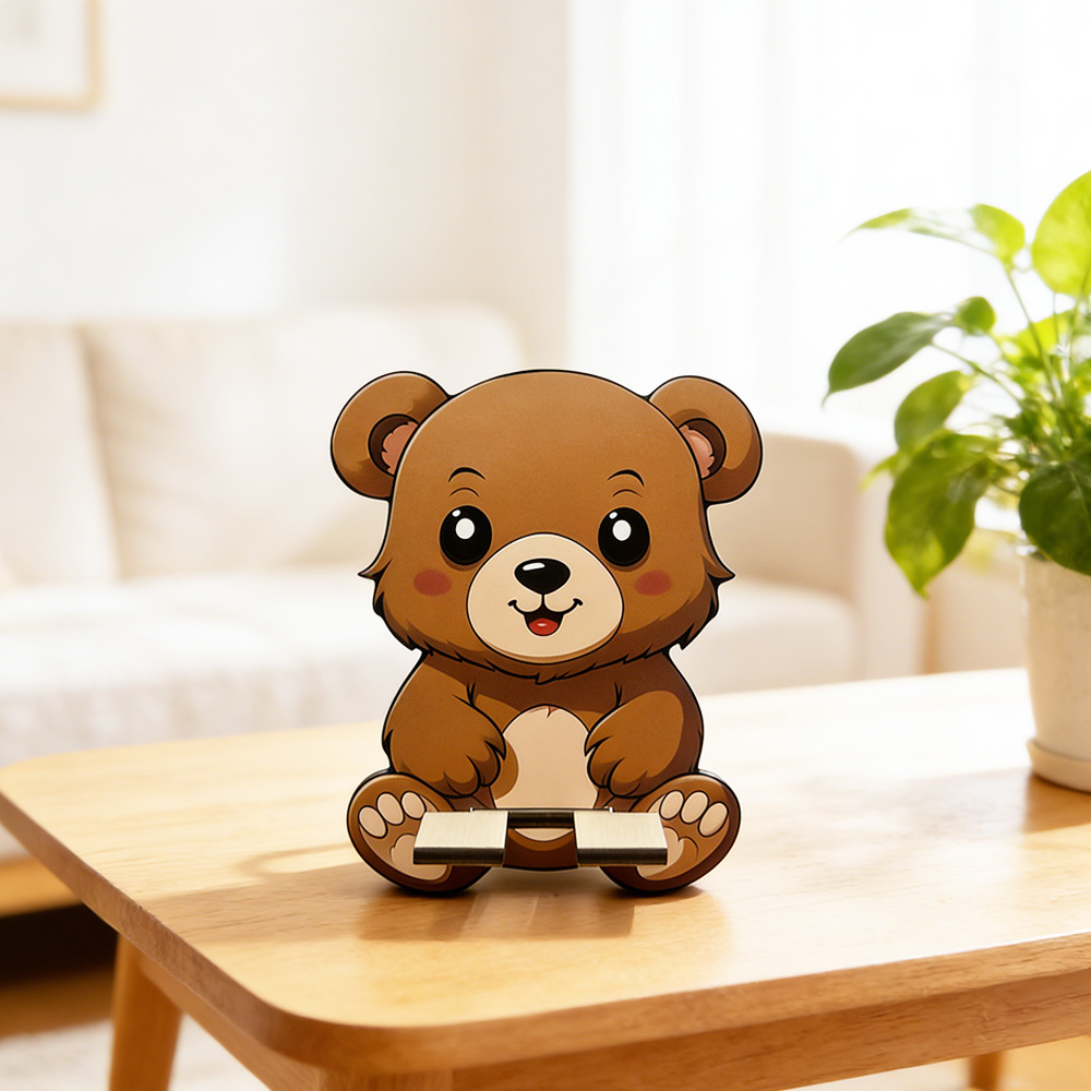 TEMU 1pc Adorable Bear-shaped Wooden Phone Stand, Natural And Desktop Holder, Suitable For Living Room Coffee Table / Balcony Leisure Area / Bedroom