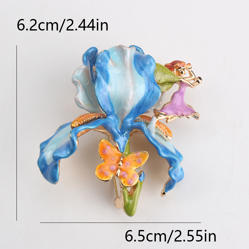 elegant vintage inspired enamel iris   brooch with sparkling rhinestones unique irregular shape details 3