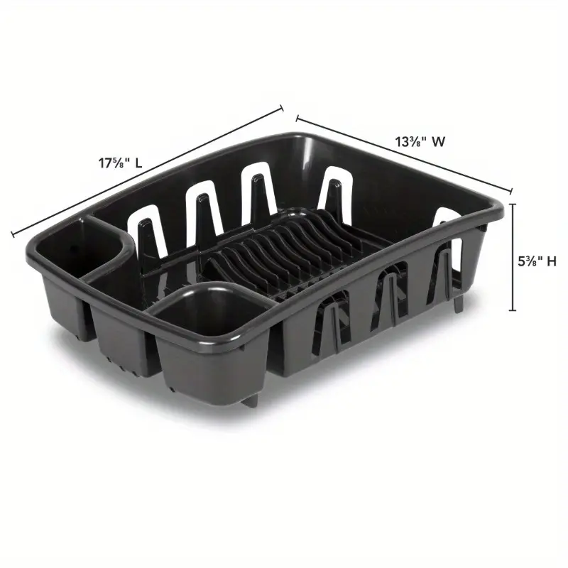 dish rack and with base - heavy-duty -saving dish drying rack with 10 plate holders, 8 cup holders & utensil rack, elevated feet for sink, for small kitchens, dishwasher- assembly, angled base for draining, durable construction, fits over standard sinks, modern kitchen organizer (17.625”l x 13.375”w x 5.375”h), wall mounted dish drying rack, dish drying rack for kitchen sink, kitchen plate rack, Product details 1