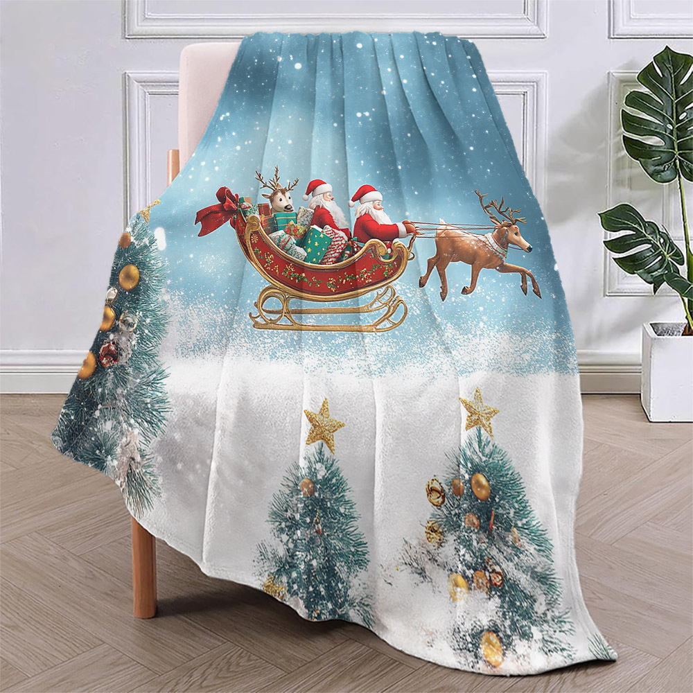 1pc cozy christmas cartoon   flannel throw blanket   soft warm quilted bedding contemporary style anti allergy polyester multipurpose use ideal holiday gift for   details 7