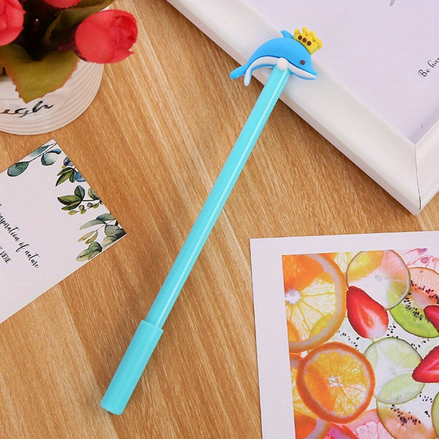 TEMU 10pcs 0.5mm Creative Dolphin Shape Gel Pen Cute Stationery Cartoon Whale Water-based Pen Office Supplies Signature Pen