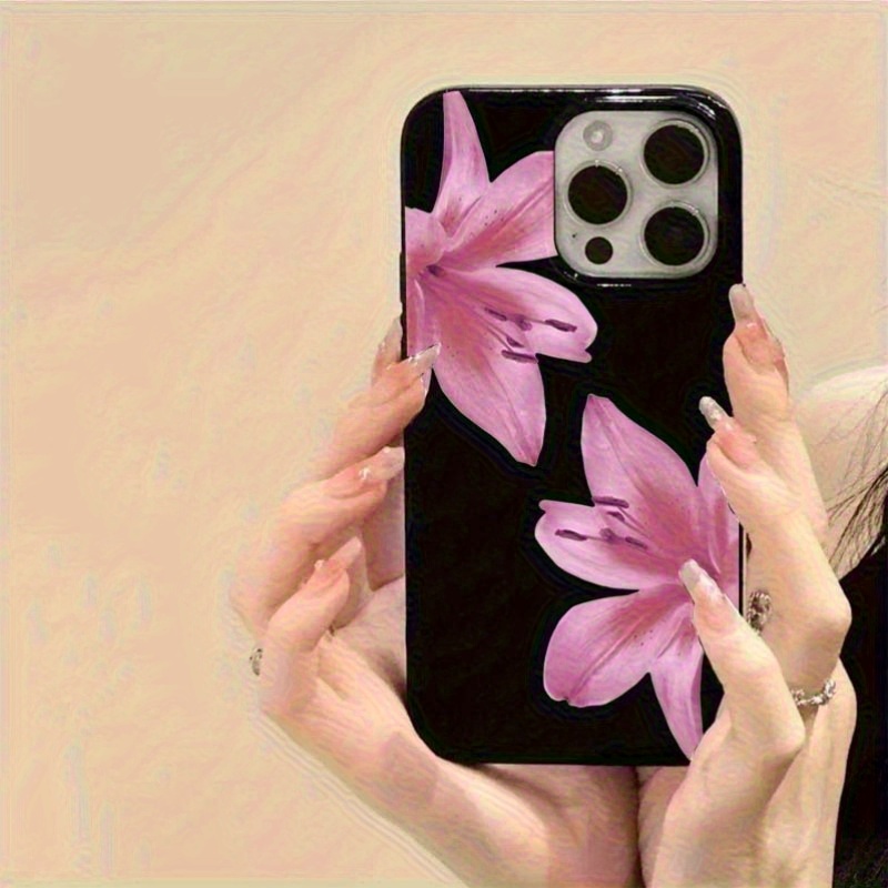 TEMU Phone Case: Elegant Black Phone Case, Designed With Lotus Petals