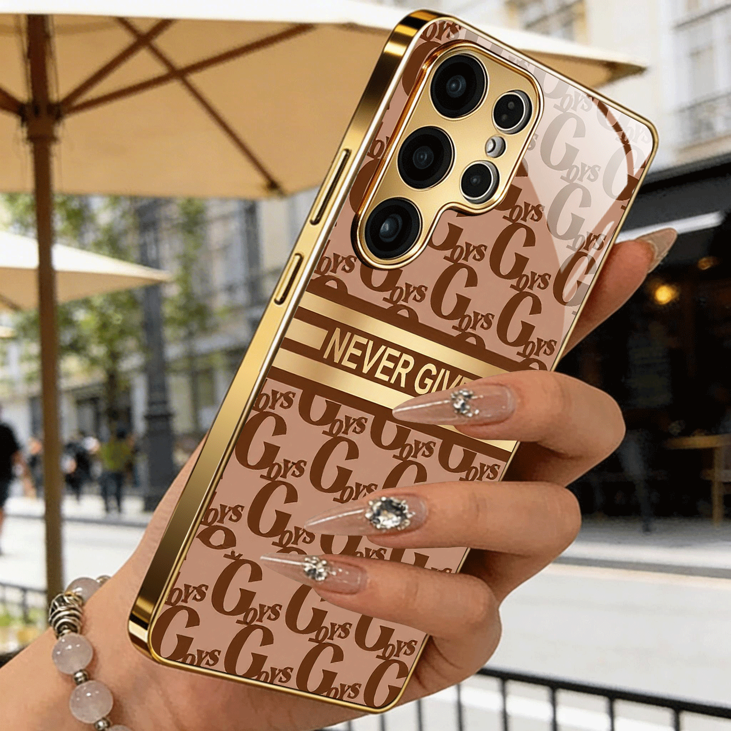 TEMU Phone Case: Textured Letter Slogan Pattern Electroplated Tempered Glass Phone Case, Suitable For Galaxy S26 Ultra/plus, Luxury Phone Case.