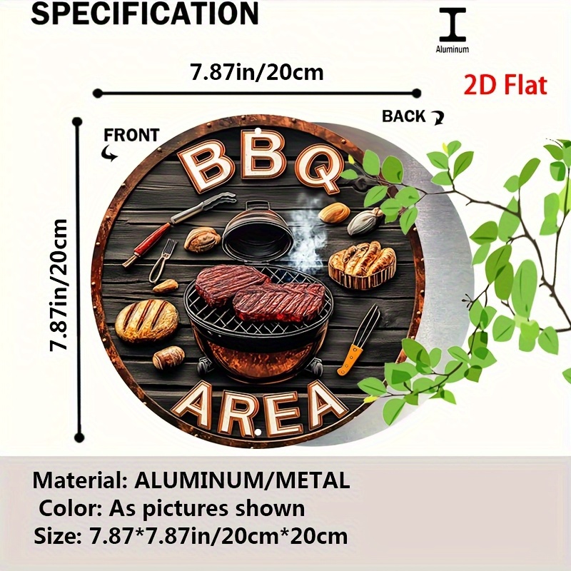 TEMU 2d Flat - Hanging Ornaments 2d Fiat, Not 3d Wooden Bbq Area Logo, (7.87in X 7.87in) Retro Bbq Wall Art, Bbq-themed Outdoor Decoration With Steak