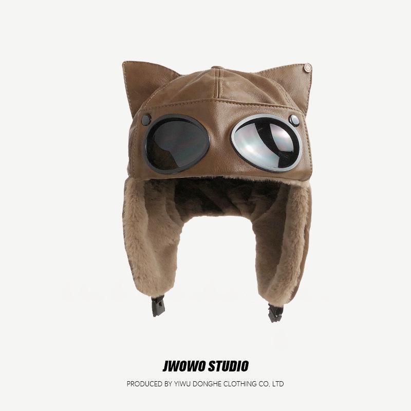 artikel foto een winterse warme   met kattenoortjes, voorzien van een pluche voering en winddichte oorkappen - unisex, geschikt voor skiën, fietsen en   voor koud   buiten - kattenoortjes design, wasbaar, creatief kerstcadeau