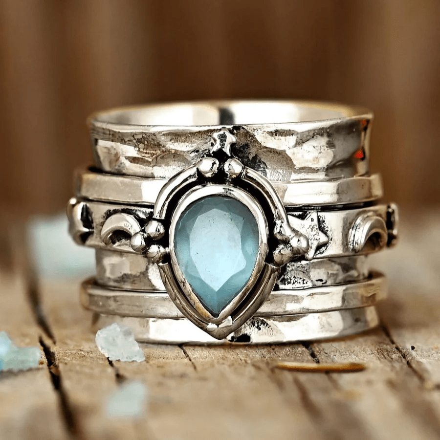 Image of Elegant Bohemian Fashion Wide Copper Ring Set, Inlaid With Cubic Zirconia - Perfect For Parties, Birthdays, And Valentine's Day Gifts, Bohemian Style