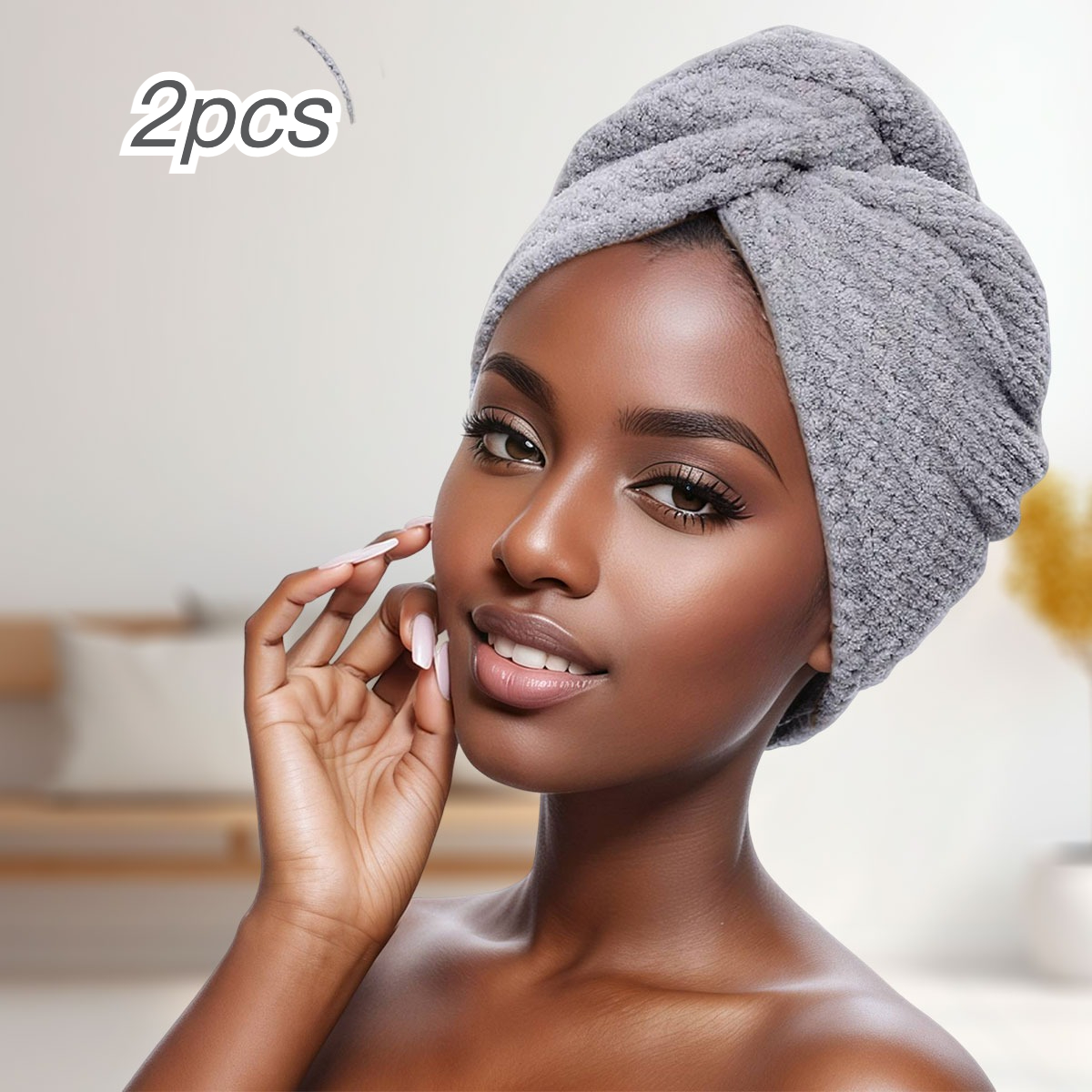 TEMU 2-strip Pack Of Microfiber Hair Towels, Random Colors With Pineapple Check Soft Texture, Quick-drying And Absorbent, Ideal For Bathroom Drying,