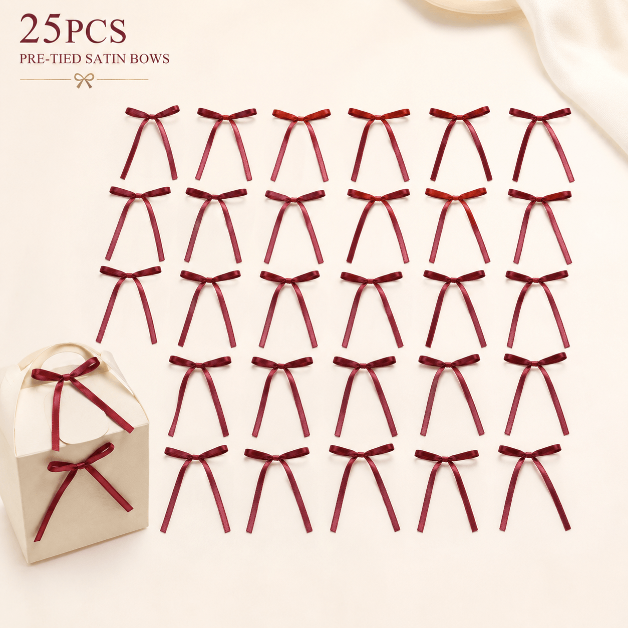 TEMU 25 stuks voorgebonden satijnen lintstrikken, slanke decoratieve strikken voor cadeauverpakking, feestelijke attenties, verjaardag, babyshower,