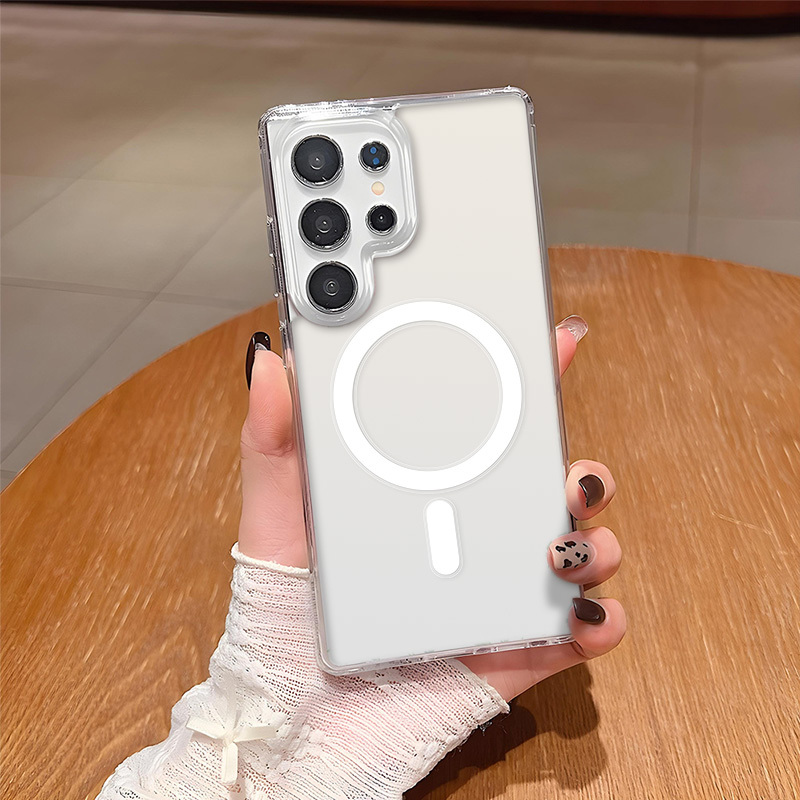 TEMU Coque de téléphone : Étui de protection magnétique transparent de couleur unie avec anneau magnétique à queue, compatible avec les séries for