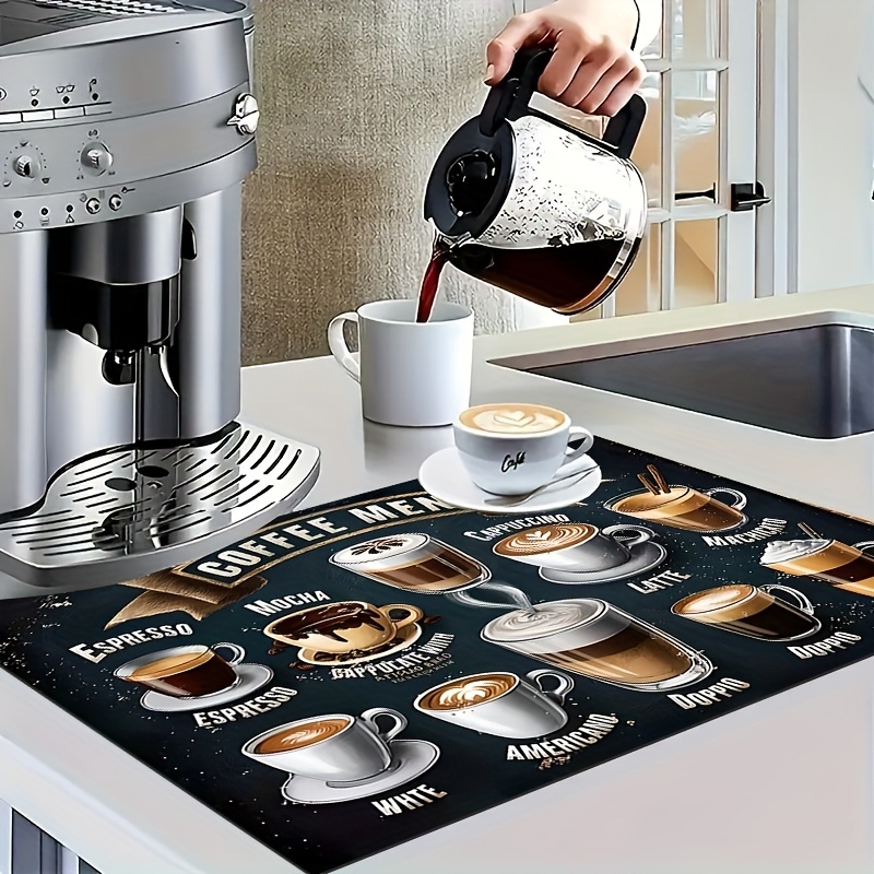 TEMU 1pc Of Stylish Classic Coffee Menu-themed Drying Mat, Coffee Machine Mat, Dish Drying Mat, Quick-dry Absorbent Mat For Kitchen Sink, Diatomite