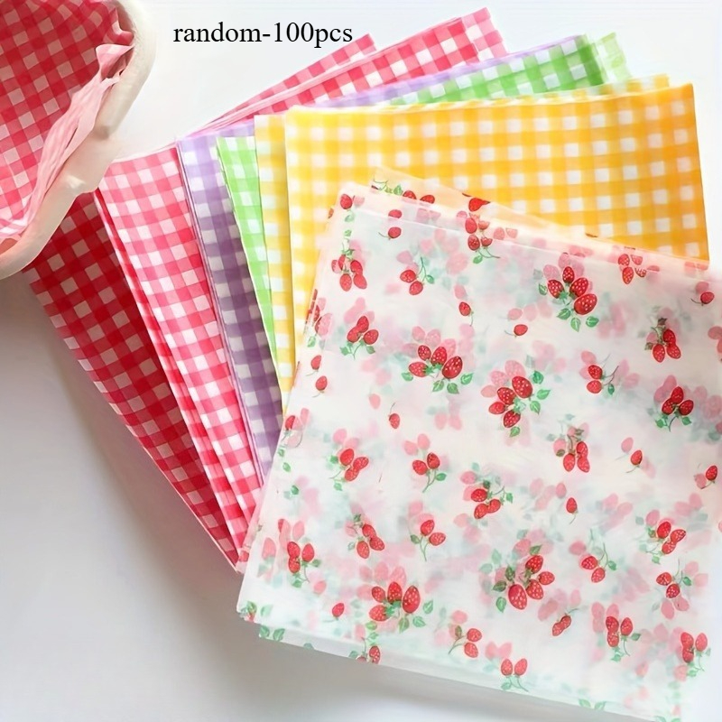TEMU Random 100pcs, Sheets Mixed Baking Cake Decoration Greaseproof Paper Sub-oil American Sandwich Packaging Oil-absorbing Paper
