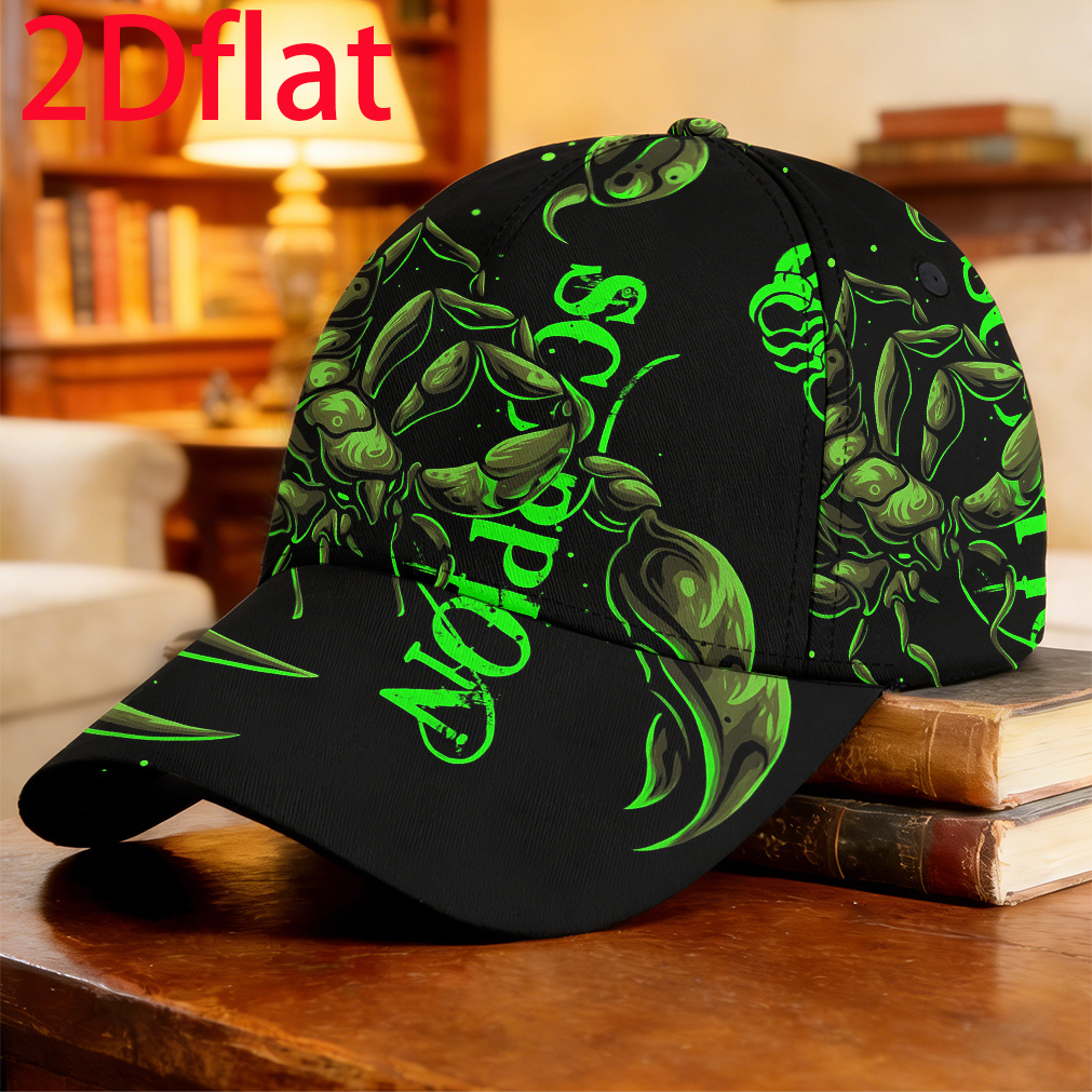 TEMU 1 pièce - Casquette de baseball plate 2D avec illustration de scorpion vert fluorescent style pour , entraînement, sophistiquée, respirante et