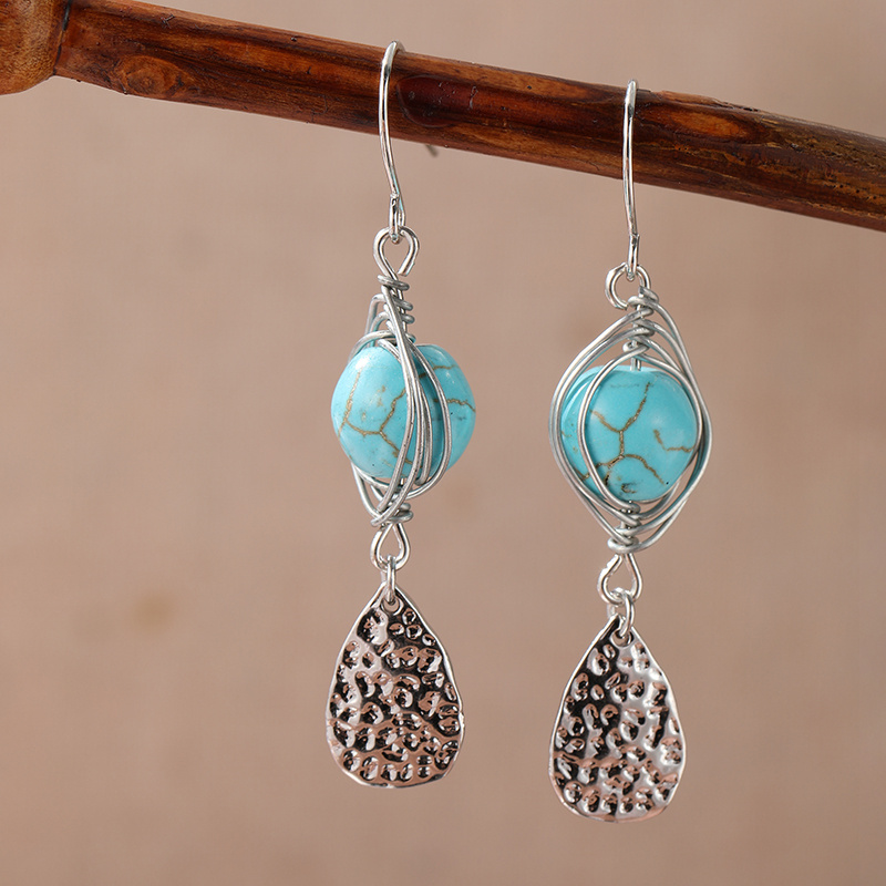 Boho Western Synthetic Turquoise Leaf Drop Earrings