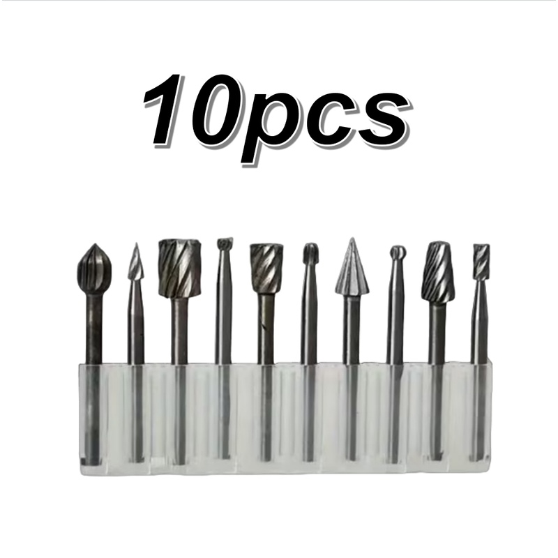 TEMU 10pcs Steel Rotating Burrs Knife Set | 10 Kinds Of Cutter Head Shape Carving Grinding Head 1/8" Shank | Grinding Tool | Suitable For Wood/metal