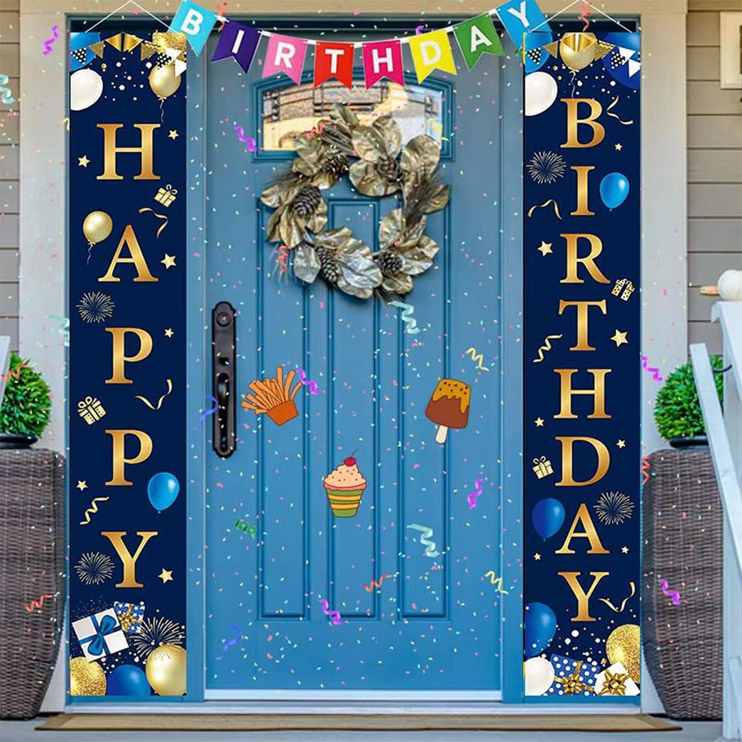 TEMU 2pcs Paire de Décorations Extra Longues pour Fête d'Anniversaire - Toile de Fond Type de Ballons Bleu Marine et Doré avec Ballons Scintillants,