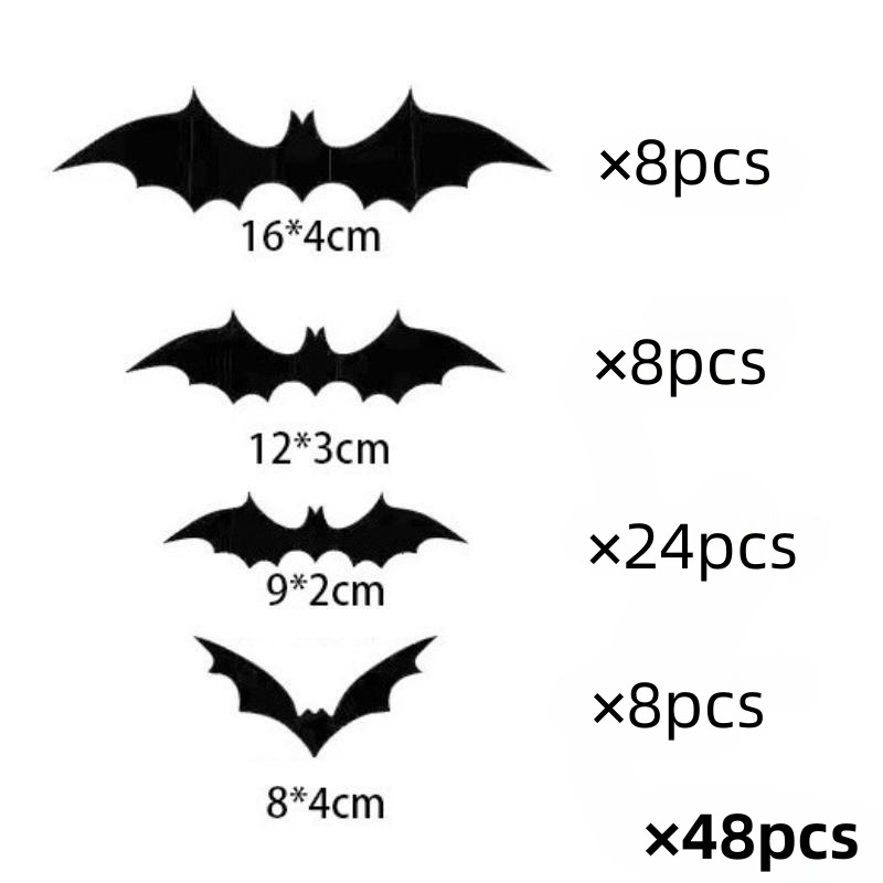 Image of Batman 48pcs Batman Themed Halloween 3d Bat Decorations, Stickers For Diy Decoration, Suitable For Living Room Wall Stickers, Bathroom, Indoor Scenes, And Party Supplies