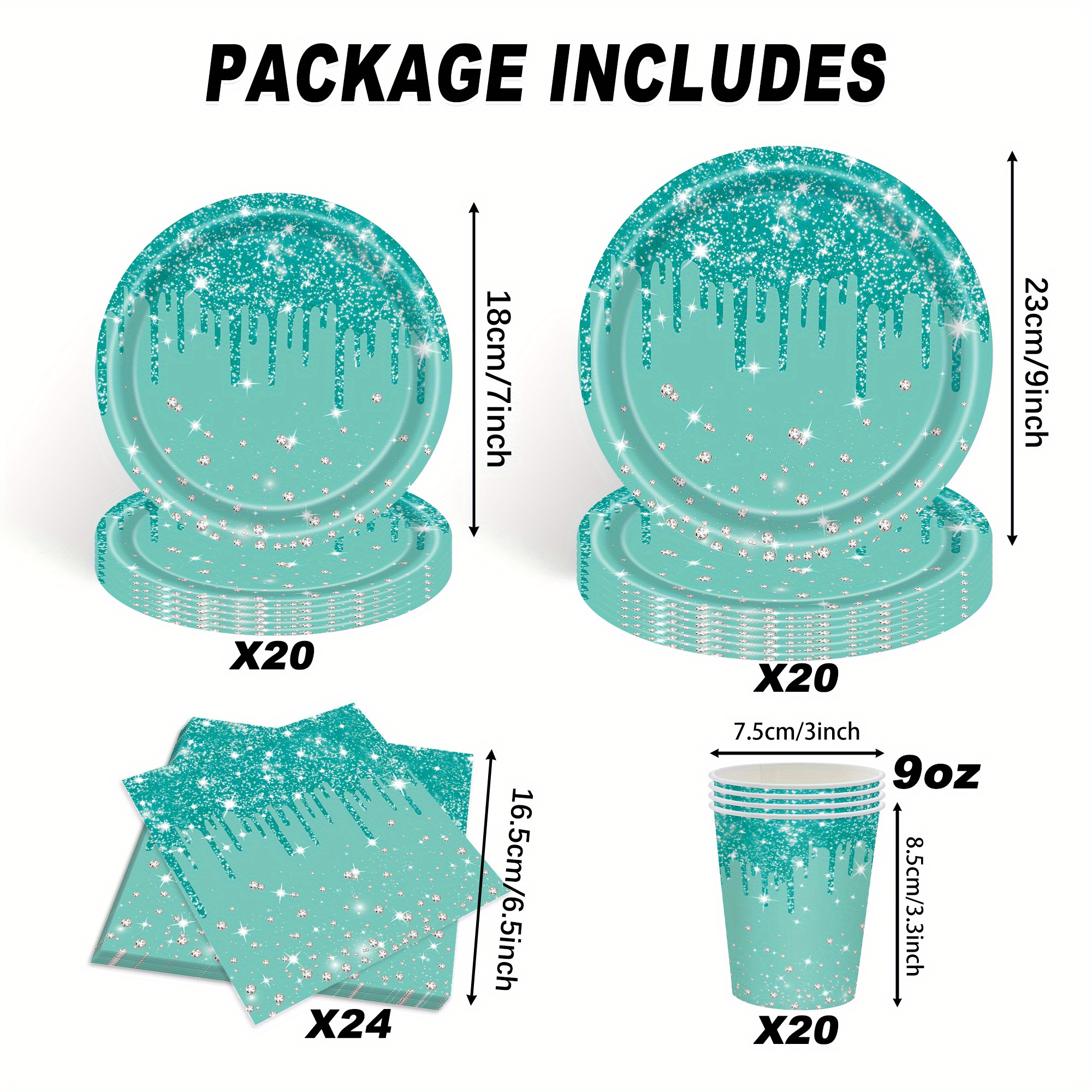 Image of 84pcs Tiffany Green Party Tableware Set, Includes Paper Cups, Paper Plates, Napkins, Party Supplies, Holiday Decorations, Party Packs I Perfect For Halloween