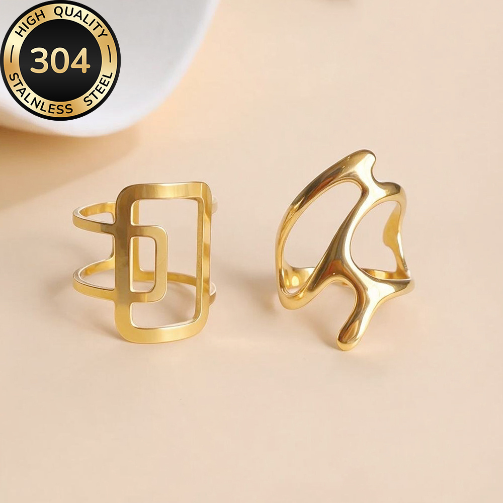 2pc Women's Golden Stackable Open Ring Set, Elegant Design