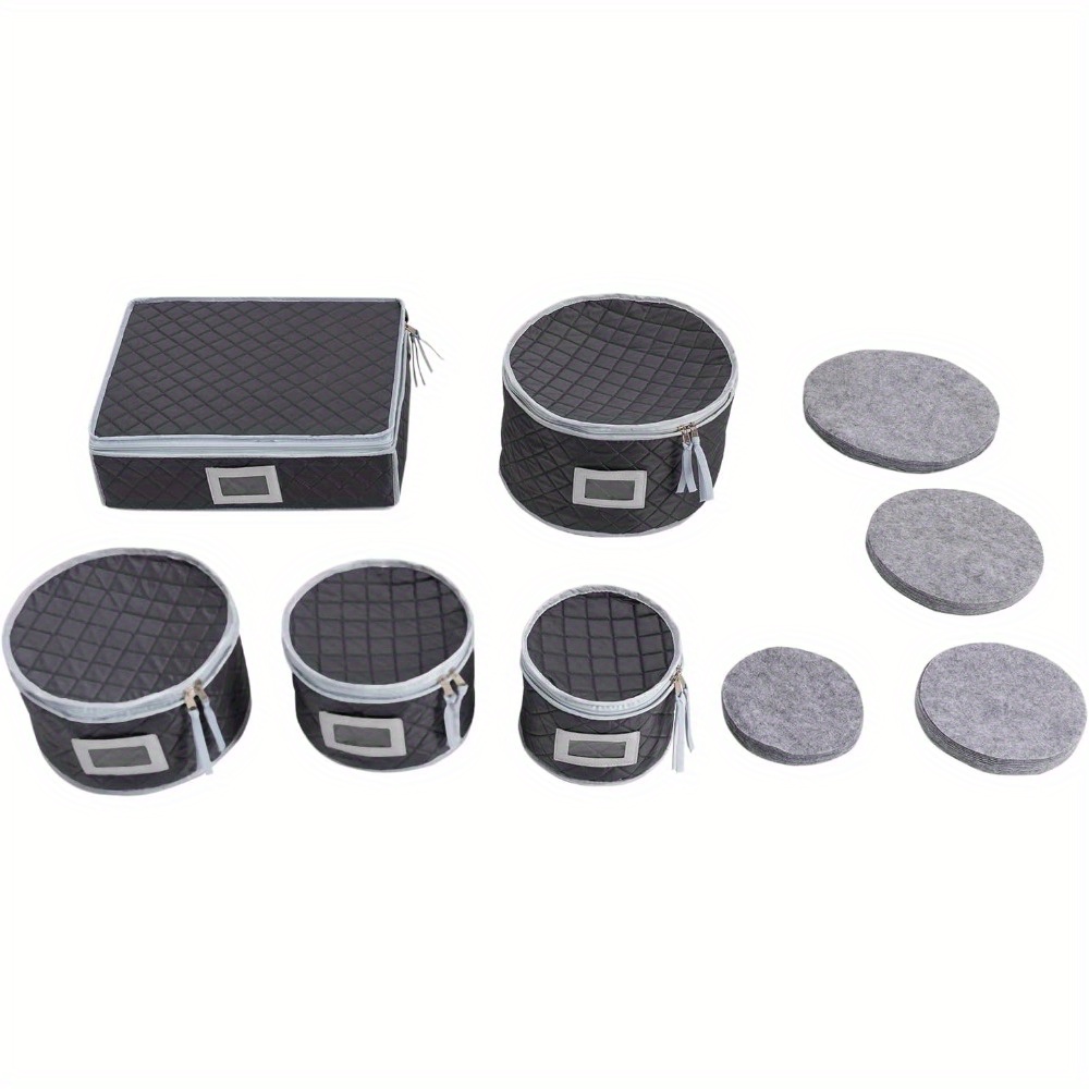   5-Compartment Fabric Plate Holder with Felt Mats - Durable Plastic Storage Box for Plates, Cups & Utensils - Ideal for Motorhomes, Camping, and Kitchen Organization, Camping Essentials|Compartmentalized Box|Secure   Closure, Camping Accessories
