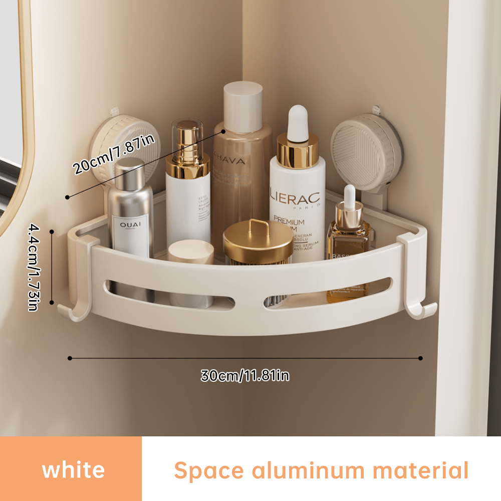 item picture   1pc space saving suction cup bathroom shelf no drilling required white heavy duty   rack for shower and toilet walls tiles multi functional organizer