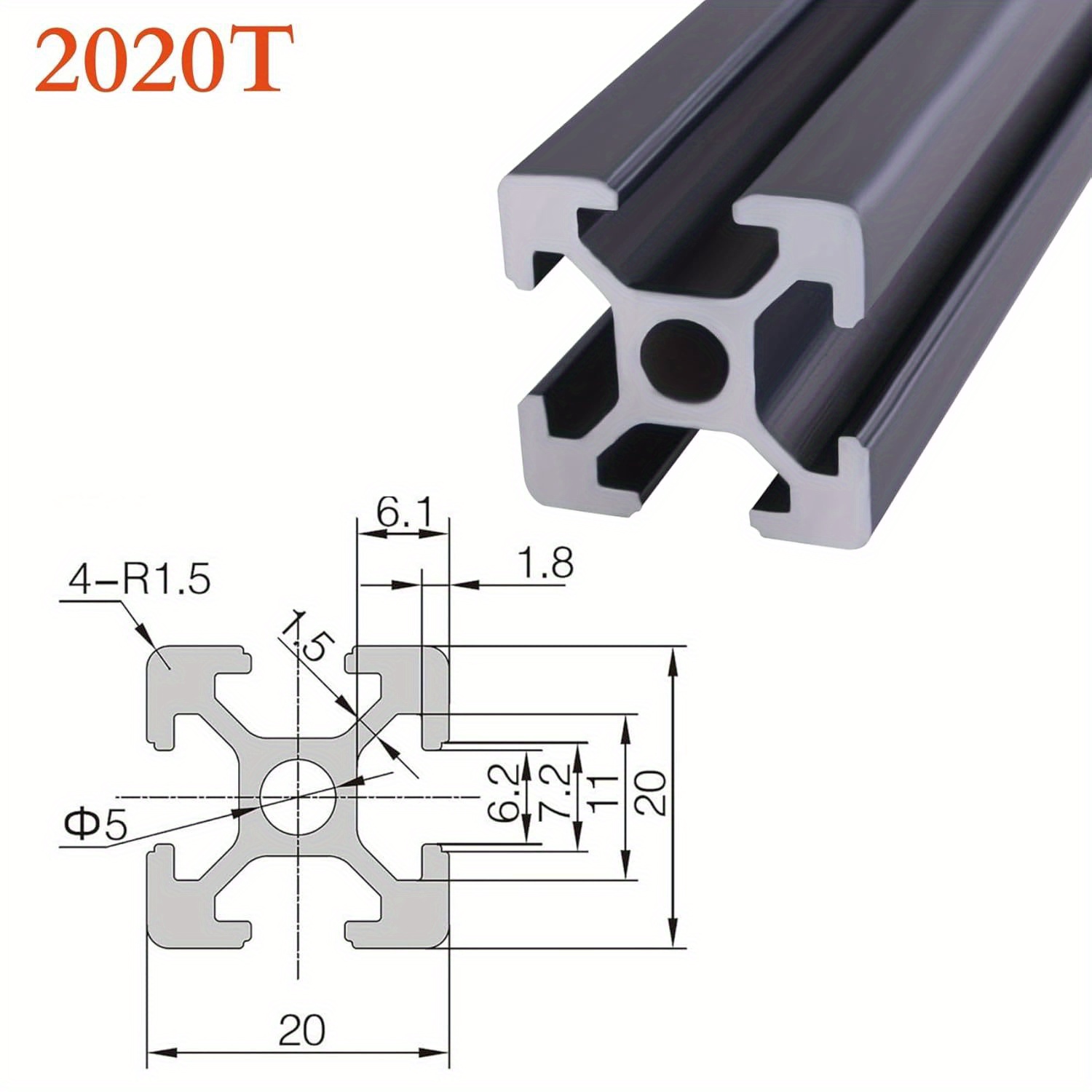 4x 450mm 2020 V Aluminium-Profile – Europäischer Standard, Eloxiert Schwarz Für 3D-Drucker, CNC & DIY-Projekte