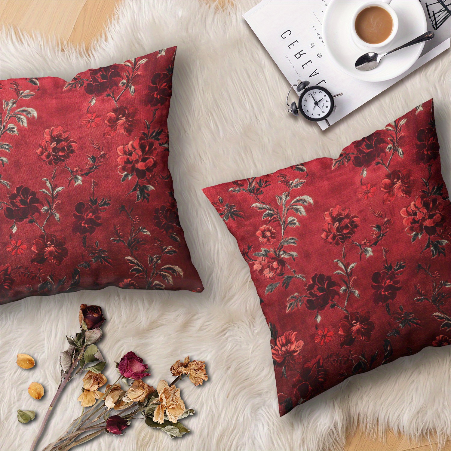 2pcs elegant floral throw pillow covers soft plush design Temu
