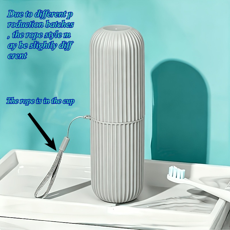 TEMU 1pc Travel Toothbrush Case And Cup Holder, Portable Toothbrush Stand And Toothpaste Storage Container With Lanyard, 2-in-1 Bathroom//camping
