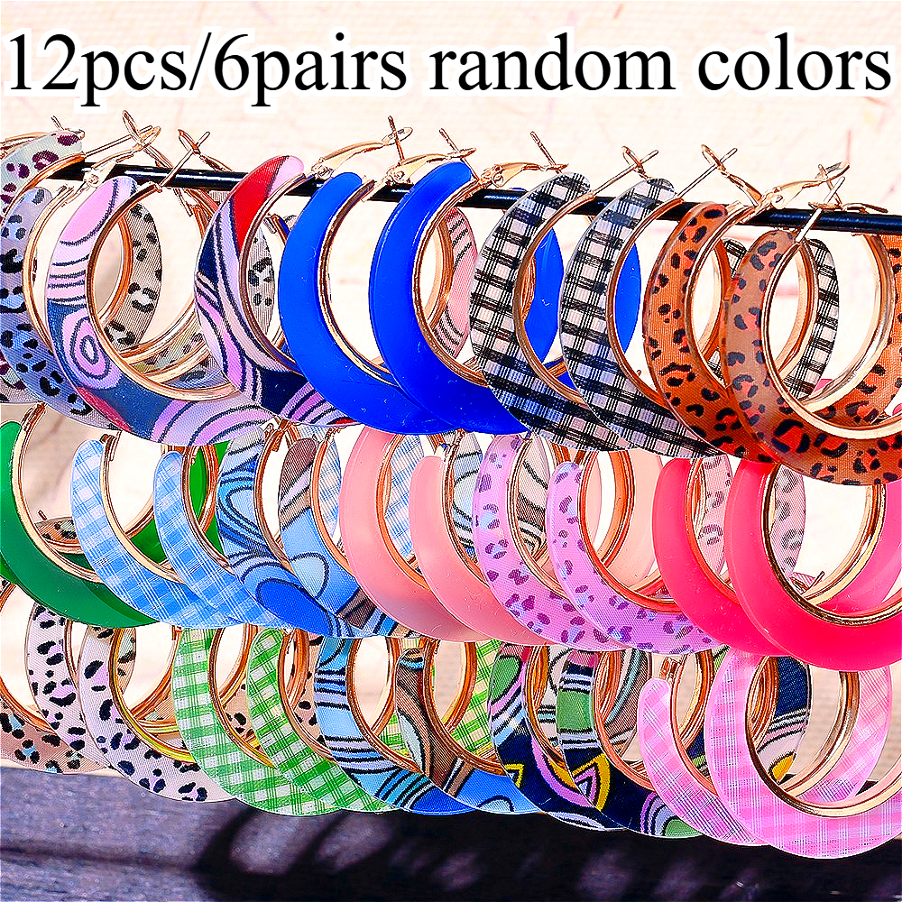 TEMU 12pcs/ 6pairs Random Colors Colorful Round Earrings Set Women's Fashion Earrings Hoop Earrings Set Suitable For Daily Use, Vacation, Banquets, Multiple Scenes, Valentine's Day, , Birthday, For