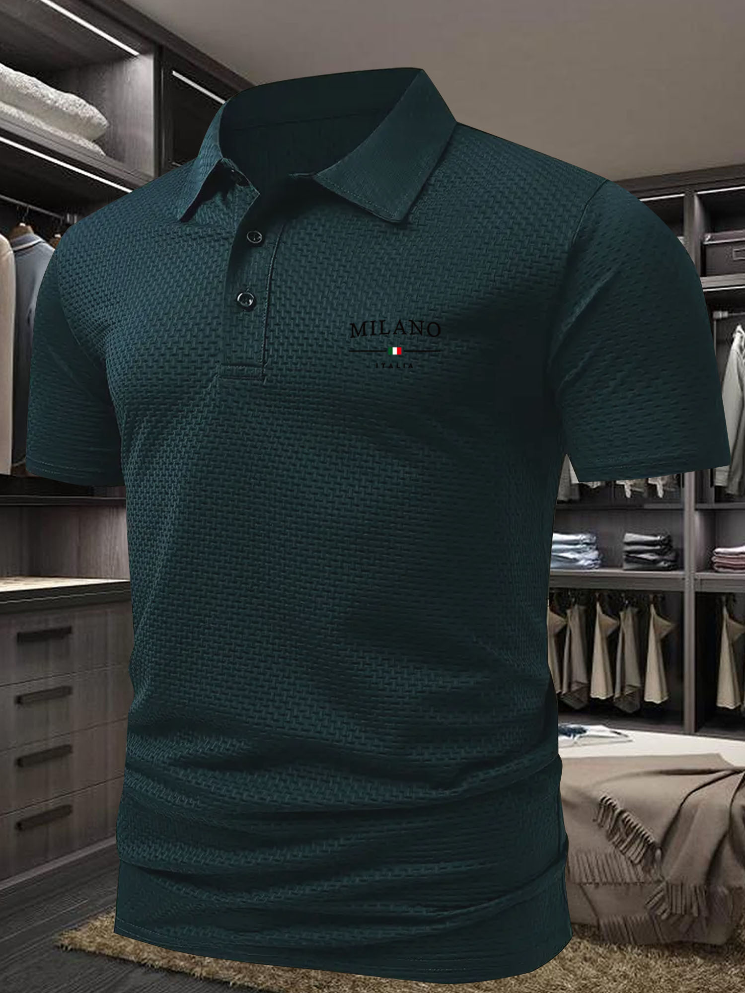 Milano Men'S Casual T-Shirt - Breathable Regular Fit Short Sleeve Shirt with Geometric Print, Button-Up Collar for Summer Comfort & Casual Attire, Comfortable Clothing, Easycare Material