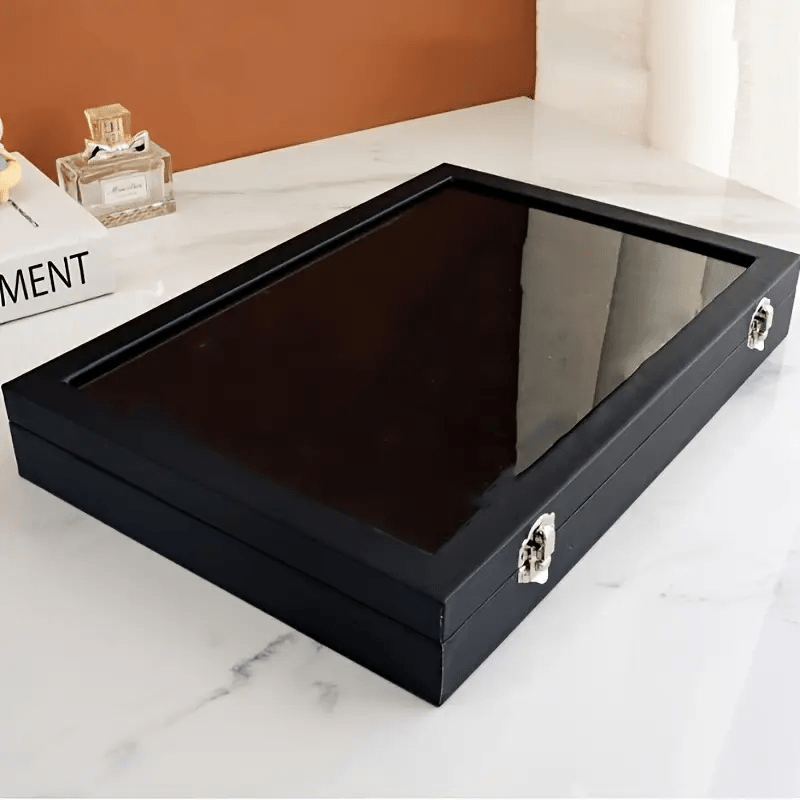   velvet jewelry box with clear glass lid, multi-compartment for necklaces and rings durable metal clasp ideal gift or personal use Product details 2