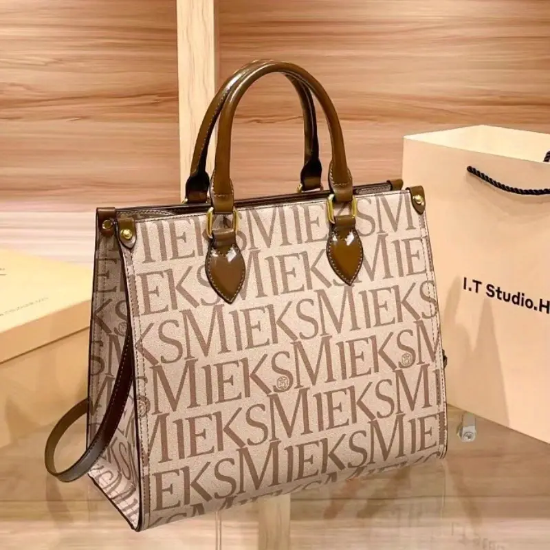 2025 new womens tote bag large capacity beige microfiber with hardware multiple compartments adjustable shoulder strap zipper closure for commuting work casual versatile carryall hardware Product details 9