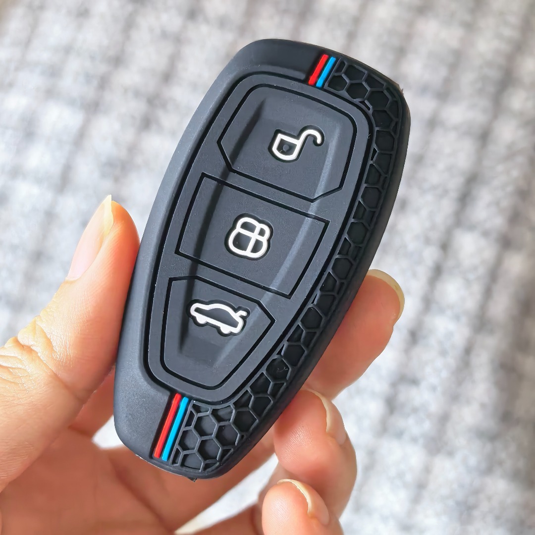 E-shop Premium Silikon-Schutzhülle für Ford-Schlüssel – Passend für Ford Focus, , Grand Kuga, , Transit – Sechseckiges Design in Rot Blau